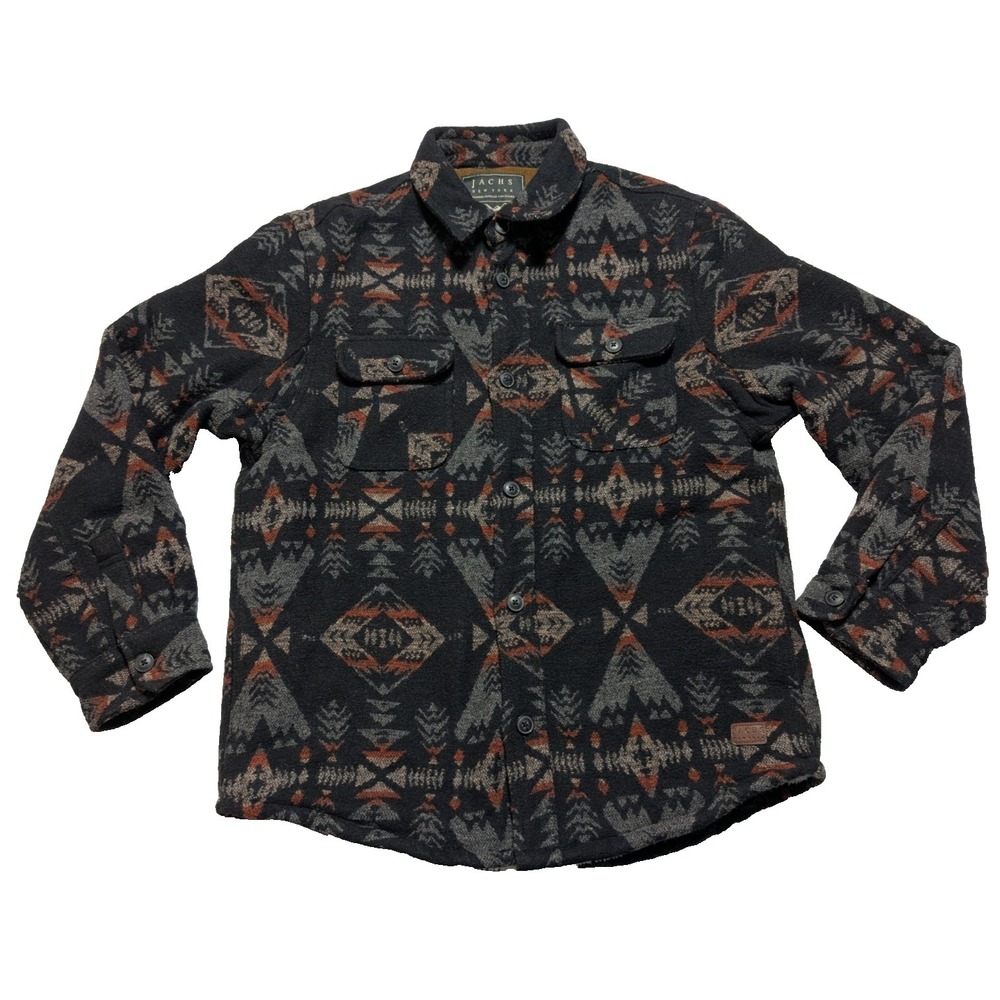 JACHS Southwestern Navajo Shacket - Men Medium Black Wool Blend Sherpa Lined